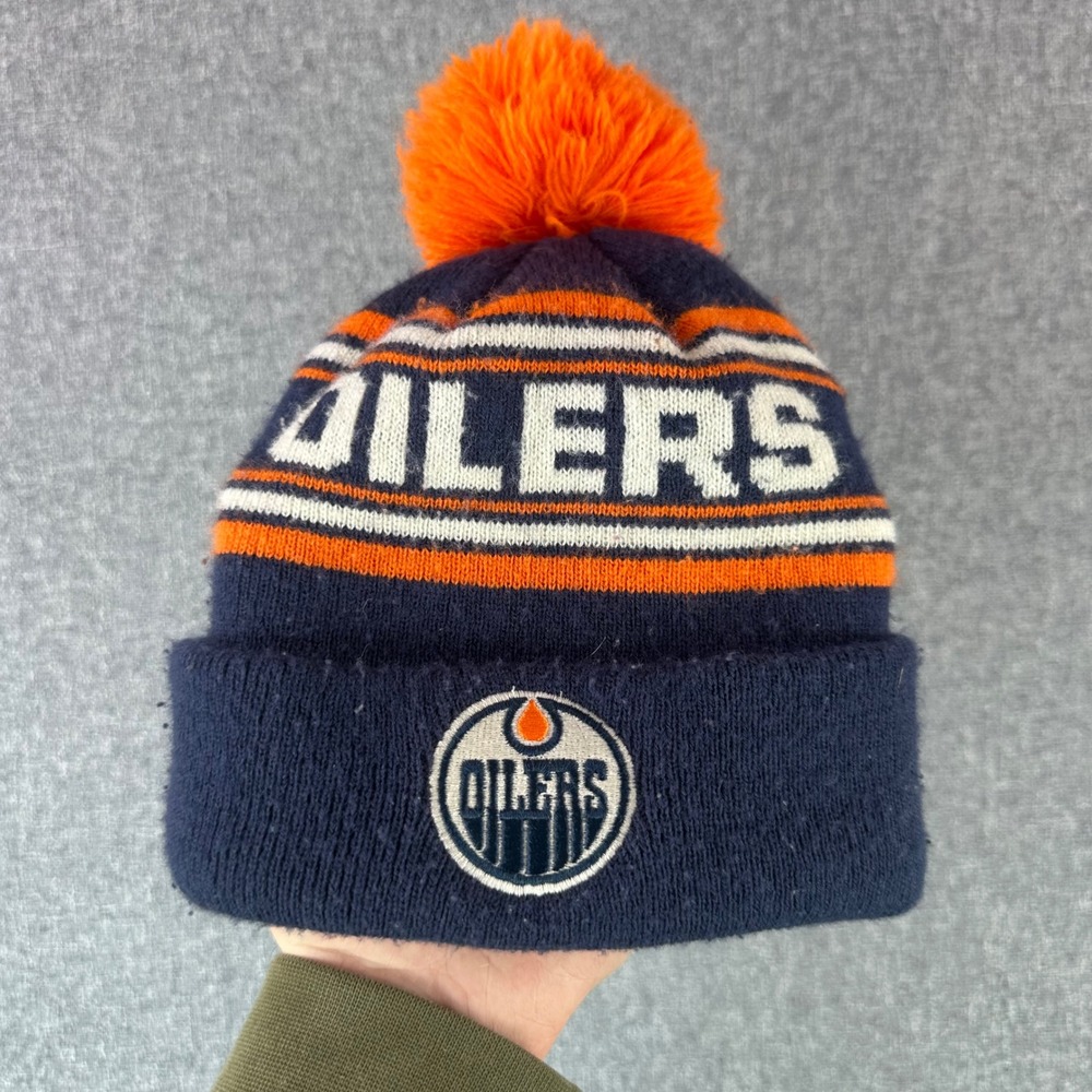 Edmonton Oilers Beanie Kids OS Navy Blue NHL Hockey Pom Knit Hat NHL Brand